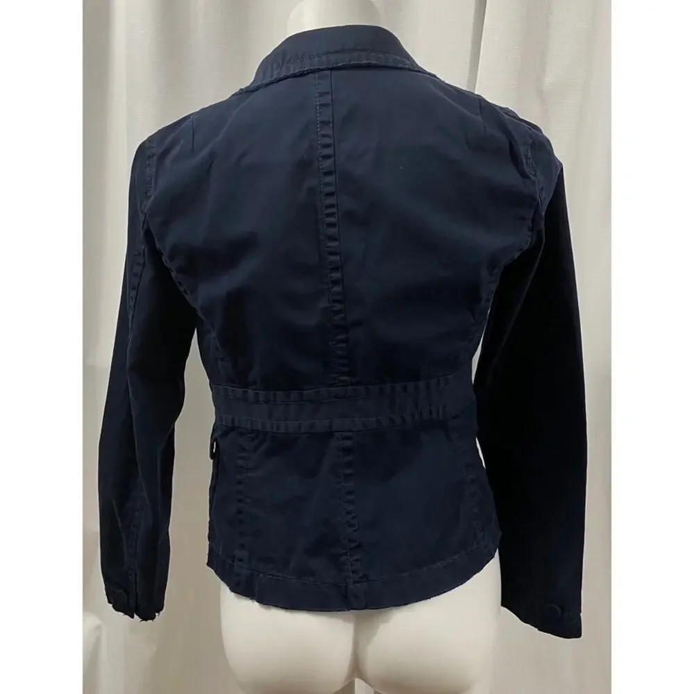 J. Crew Blazer Blue Distressed Tailored Open 100% Cotton Long Sleeve